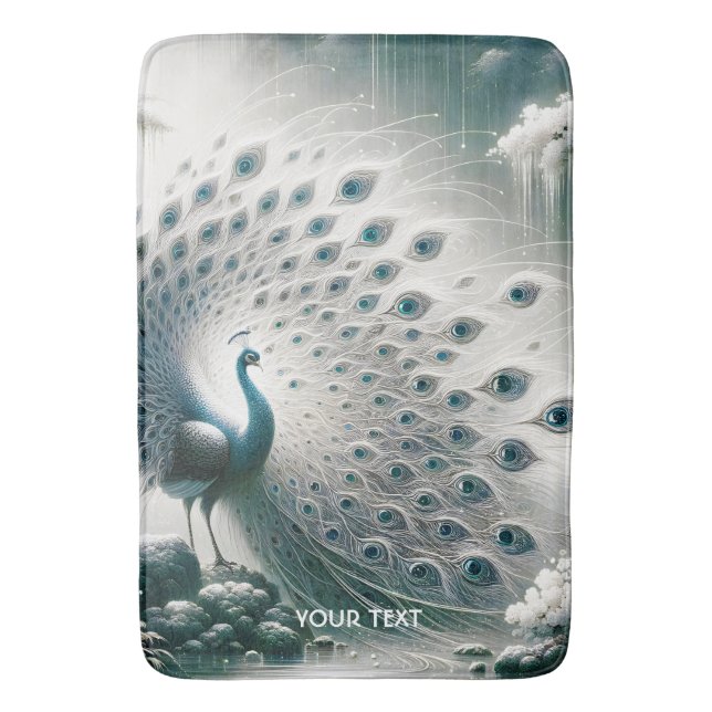 Fantasy Cute Peacock Rain Tree Bath Mat (Front Vertical)