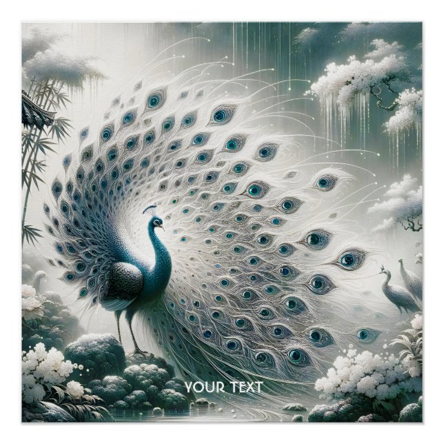 Fantasy Cute Peacock Rain Tree Poster (Front)