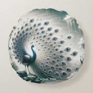 Fantasy Cute Peacock Rain Tree Round Cushion