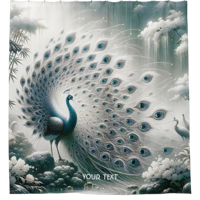 Fantasy Cute Peacock Rain Tree Shower Curtain (Front)