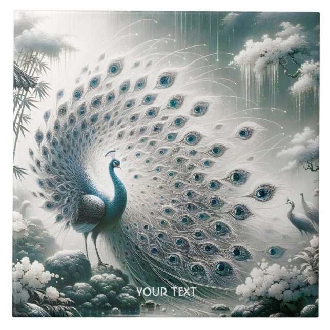 Fantasy Cute Peacock Rain Tree Tile (Front)