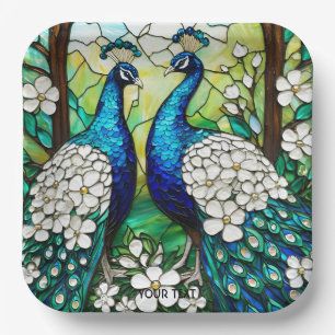 Fantasy Cute Peacock Stained Glass Paper Plate