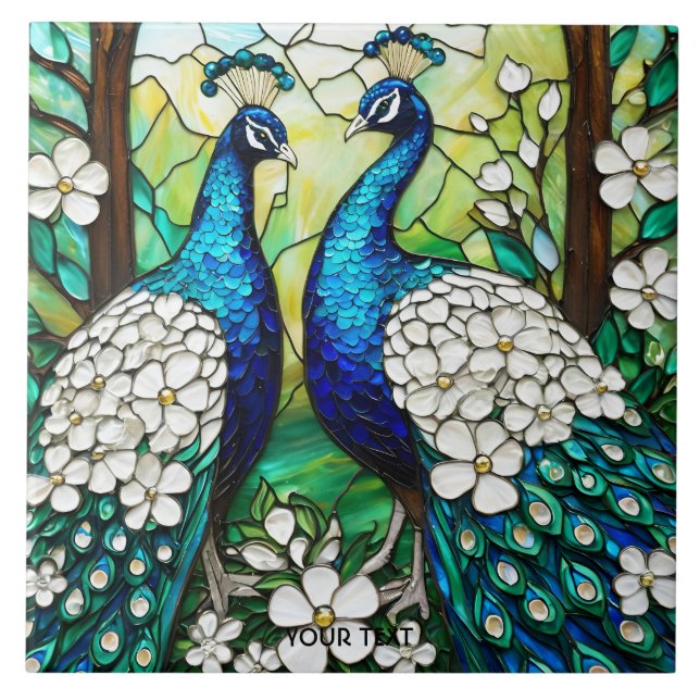 Fantasy Cute Peacock Stained Glass Tile (Front)