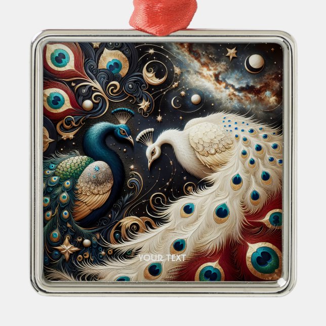 Fantasy Cute  Peacocks Crescent Feathers Metal Tree Decoration (Front)