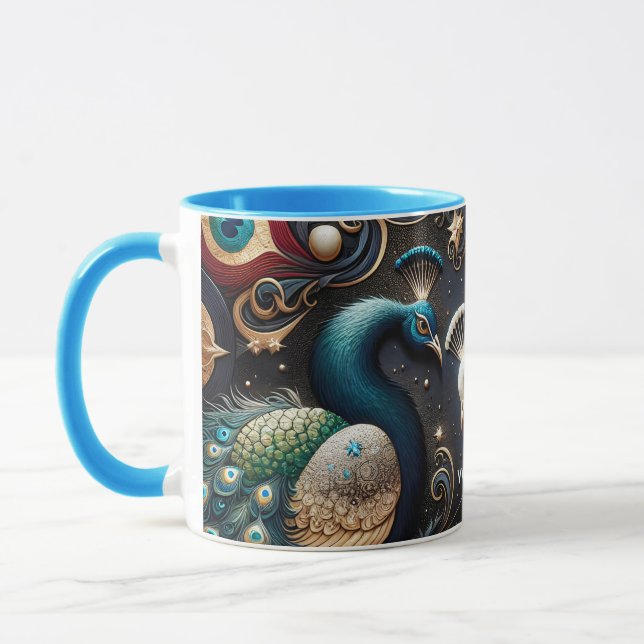 Fantasy Cute  Peacocks Crescent Feathers Mug (Left)