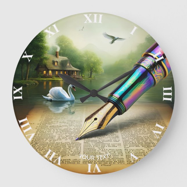 Fantasy Cute Pen Lake Swan Large Clock (Front)