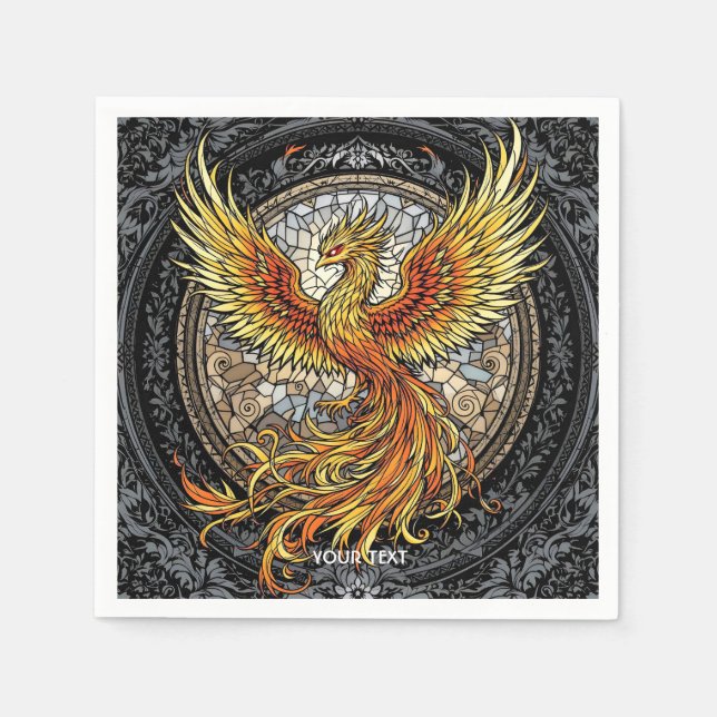 Fantasy Cute Phoenix Grey Orange Napkin (Front)
