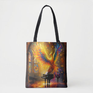 Fantasy Cute Phoenix Playing Piano Tote Bag