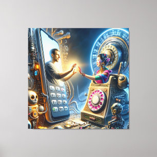 Fantasy Cute Phones Robots Men Canvas Print