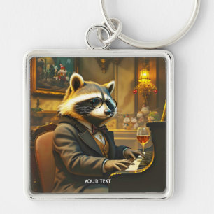 Fantasy Cute Piano Racoon Playing Key Ring