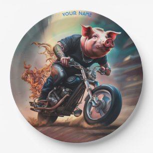 Fantasy Cute Pig Riding Bike Paper Plate