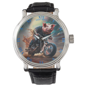 Fantasy Cute Pig Riding Bike Watch