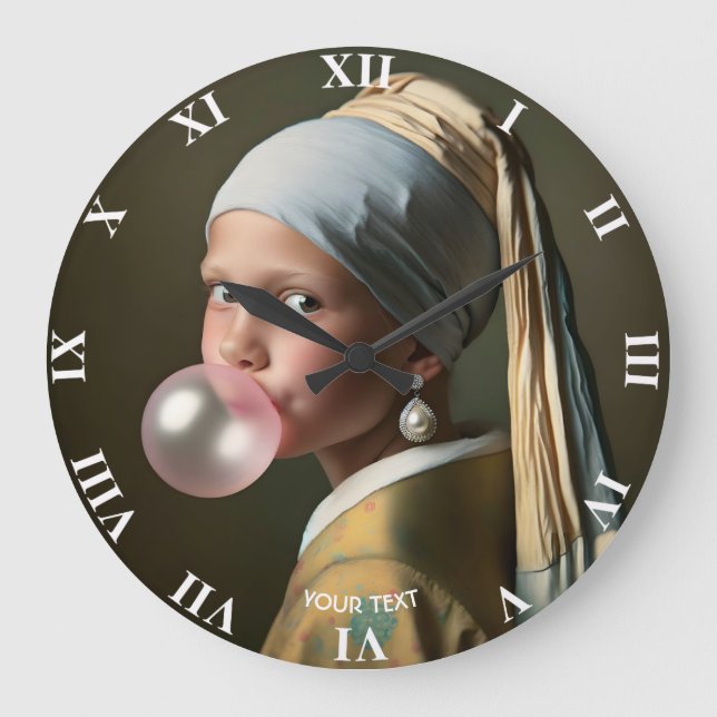 Fantasy Cute Pink Bubble Gum Large Clock (Front)