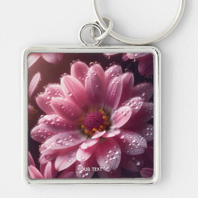 Fantasy Cute Pink Flower Dew Key Ring (Front)