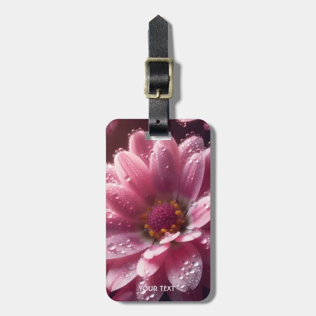 Fantasy Cute Pink Flower Dew Luggage Tag (Front Vertical)