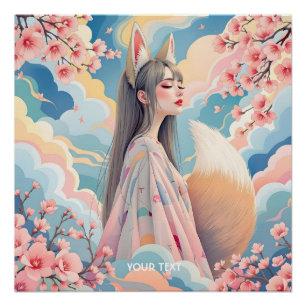 Fantasy Cute Pink Fox Lady Poster
