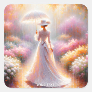 Fantasy Cute Pink Garden Umbrella Square Sticker