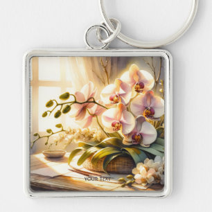 Fantasy Cute Pink Orchids Watercolor Key Ring