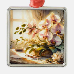 Fantasy Cute Pink Orchids Watercolor Metal Tree Decoration