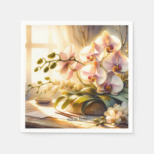 Fantasy Cute Pink Orchids Watercolor Napkin