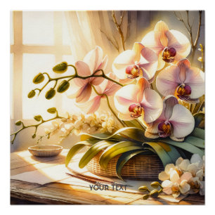 Fantasy Cute Pink Orchids Watercolor Poster