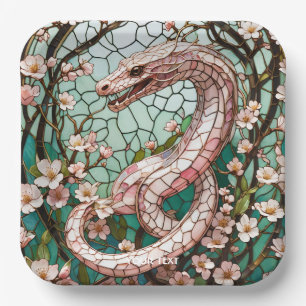 Fantasy Cute Pink Snake Sakura Paper Plate
