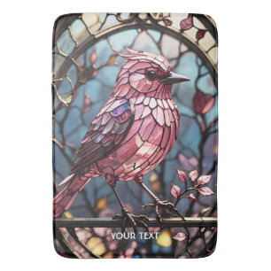 Fantasy Cute Pink Stain Glass Bird Bath Mat