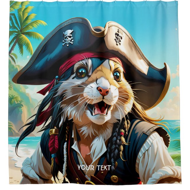 Fantasy Cute Pirate Cat Beach Shower Curtain (Front)