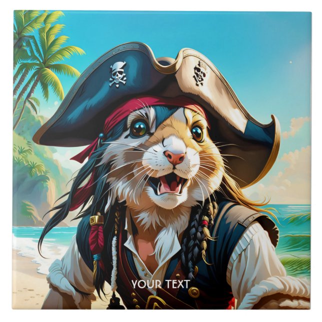 Fantasy Cute Pirate Cat Beach Tile (Front)