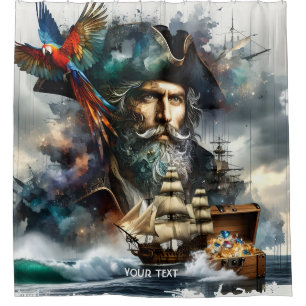 Fantasy Cute Pirate Sea Ship Shower Curtain