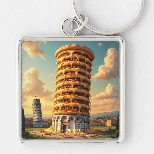 Fantasy Cute Pisa Tower Pizza Key Ring (Front)