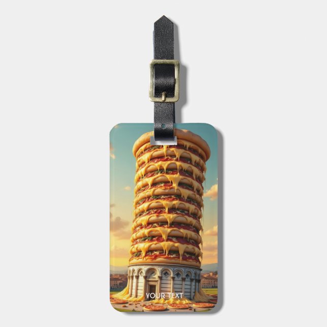 Fantasy Cute Pisa Tower Pizza Luggage Tag (Front Vertical)