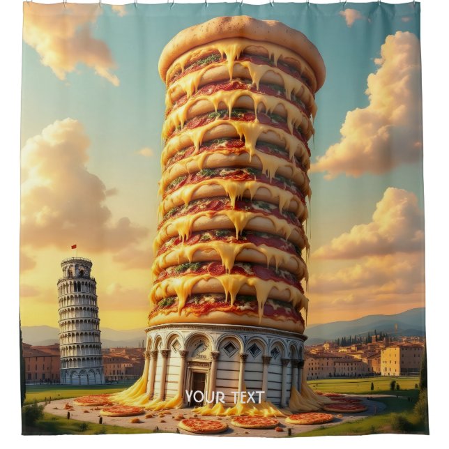 Fantasy Cute Pisa Tower Pizza Shower Curtain (Front)