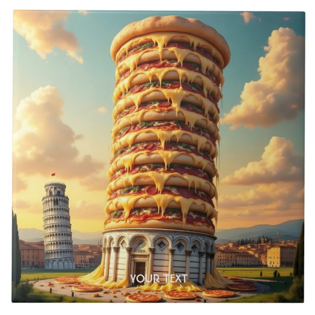Fantasy Cute Pisa Tower Pizza Tile (Front)