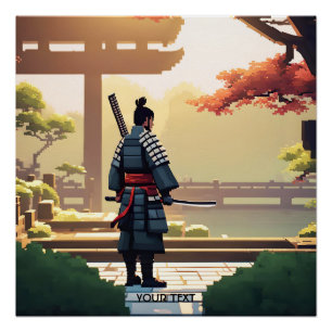Fantasy Cute Pixel Art Samurai Poster