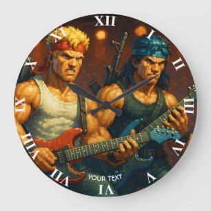Fantasy Cute Pixelized Rock Band Large Clock