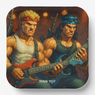 Fantasy Cute Pixelized Rock Band Paper Plate