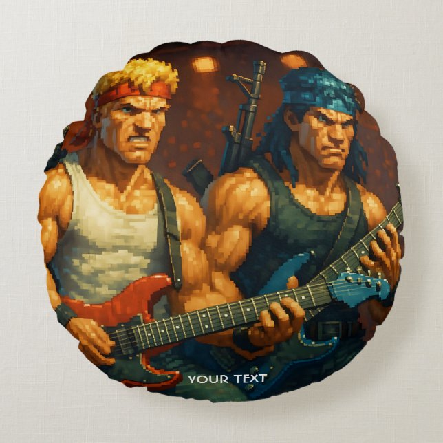 Fantasy Cute Pixelized Rock Band Round Cushion (Front)