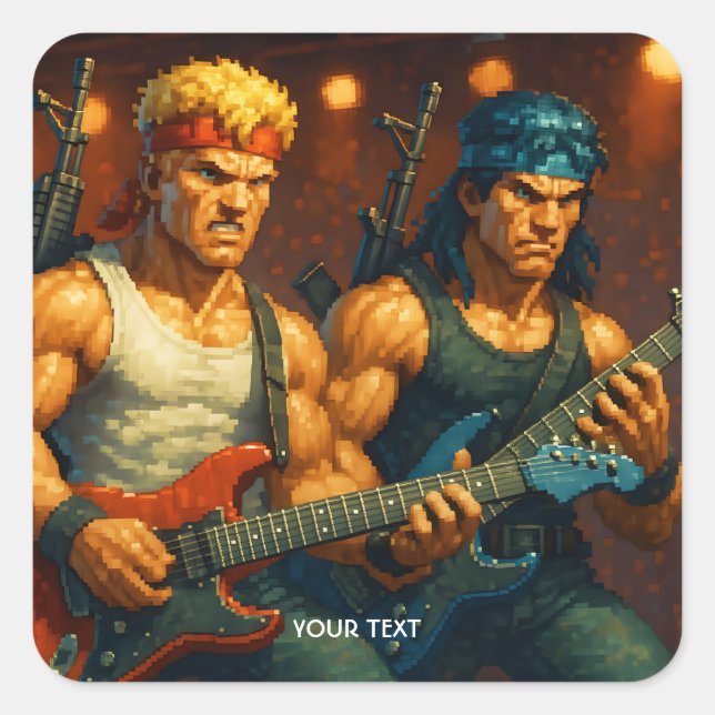 Fantasy Cute Pixelized Rock Band Square Sticker (Front)