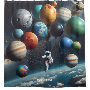 Fantasy Cute Planets Space Astronaut Shower Curtain