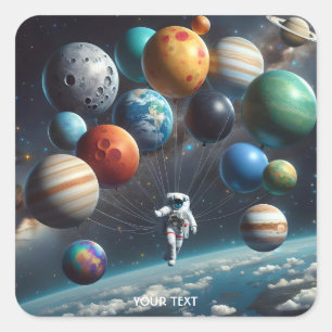 Fantasy Cute Planets Space Astronaut Square Sticker