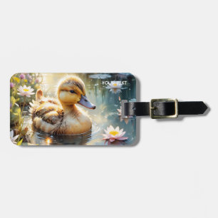 Fantasy Cute Playful Duckling Flowers Luggage Tag