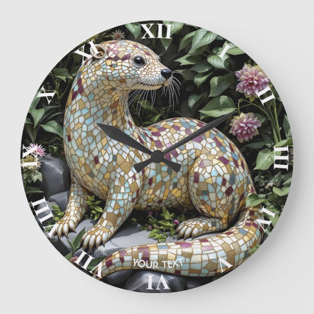 Fantasy Cute Playful Otter Sculpture Large Clock (Front)