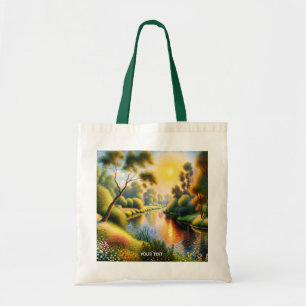 Fantasy Cute Pointillism Landscape River Tote Bag