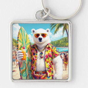 Fantasy Cute Polar Bear Beach Key Ring
