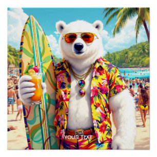 Fantasy Cute Polar Bear Beach Poster