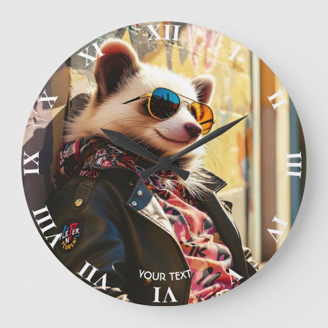Fantasy Cute Possum Leather Jacket Large Clock (Front)