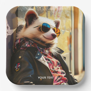 Fantasy Cute Possum Leather Jacket Paper Plate