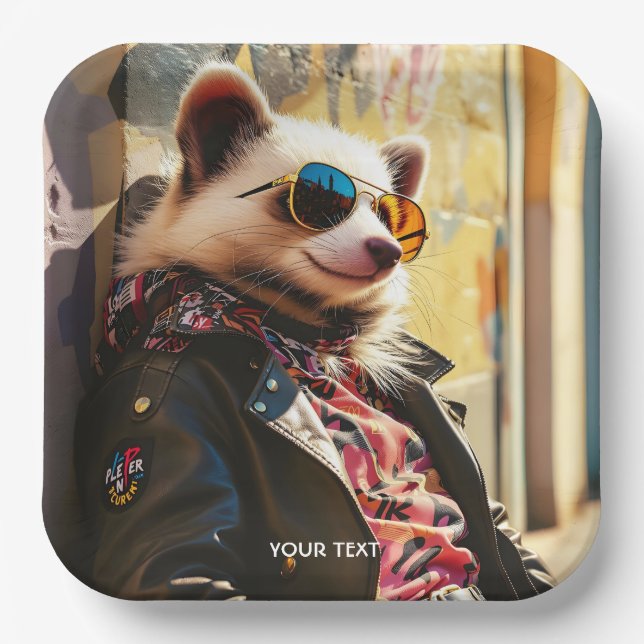 Fantasy Cute Possum Leather Jacket Paper Plate (Front)