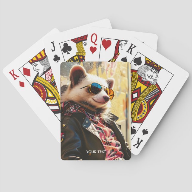 Fantasy Cute Possum Leather Jacket Playing Cards (Back)